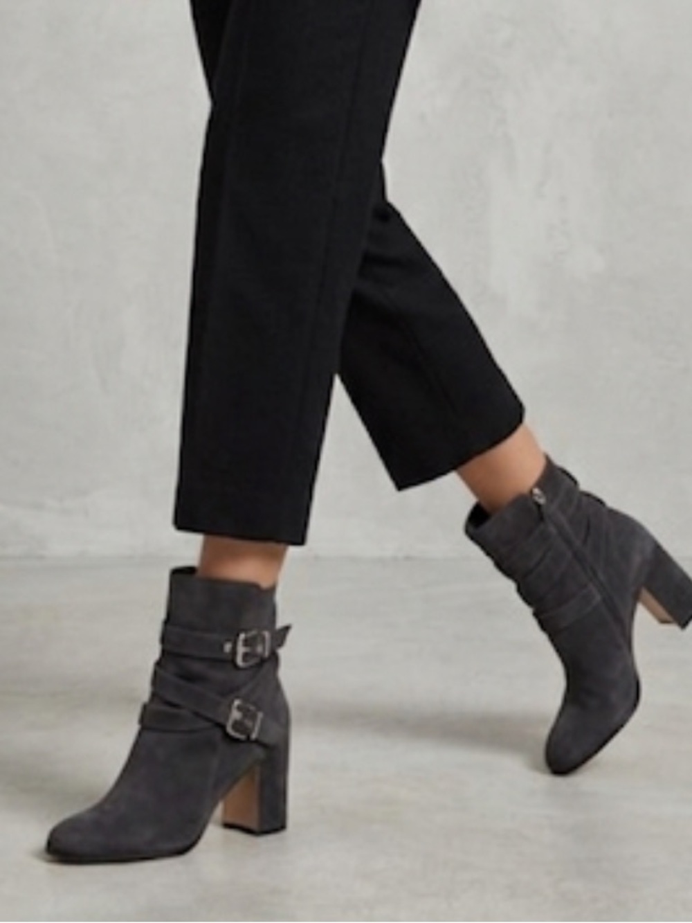 Gianvito Rossi Buckle Suede Boots Charcoal Gray Size 40.5